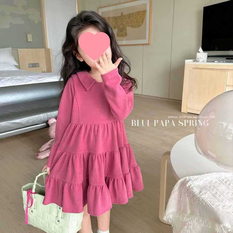 Girls' casual autumn dress 2024 new item for small and medium-sized children Korean version western-style solid color long sleeved fashionable princess dress