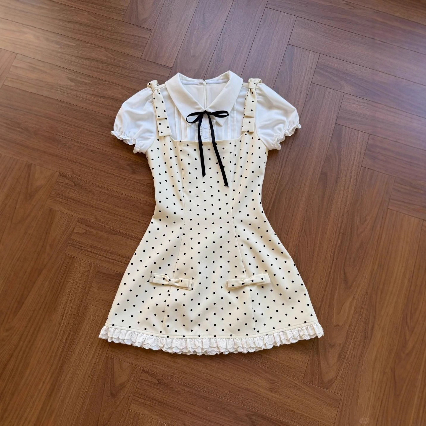 Girls' Korean style backwave point fake two-piece camisole dress, mid size children's summer new style spotted princess style A-line skirt