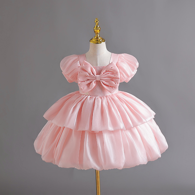 Children's first year dress, flower girl princess dress, bow, baby's birthday, piano dress, girls' performance dress