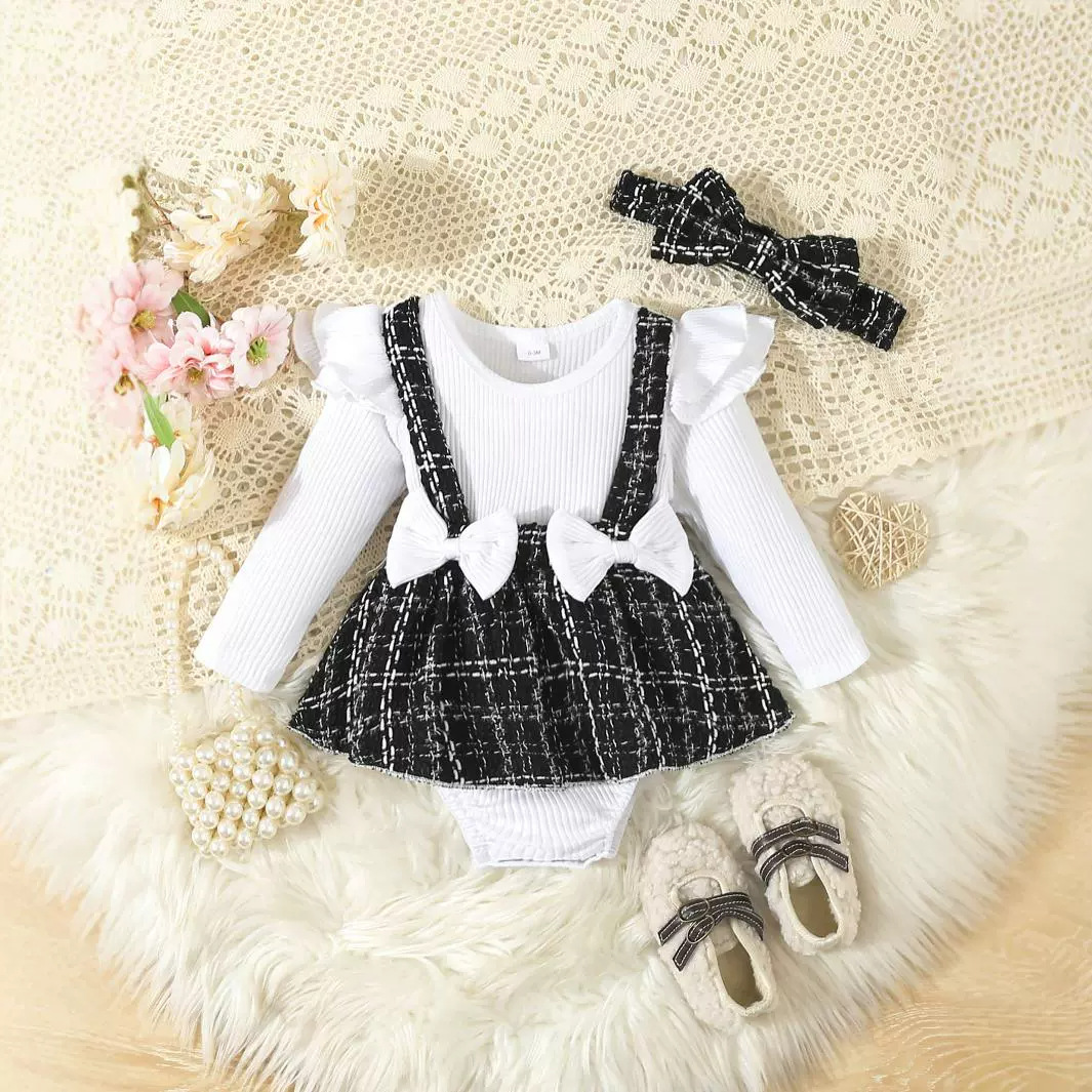 Foreign trade girl baby autumn new cute jumpsuit long sleeved set