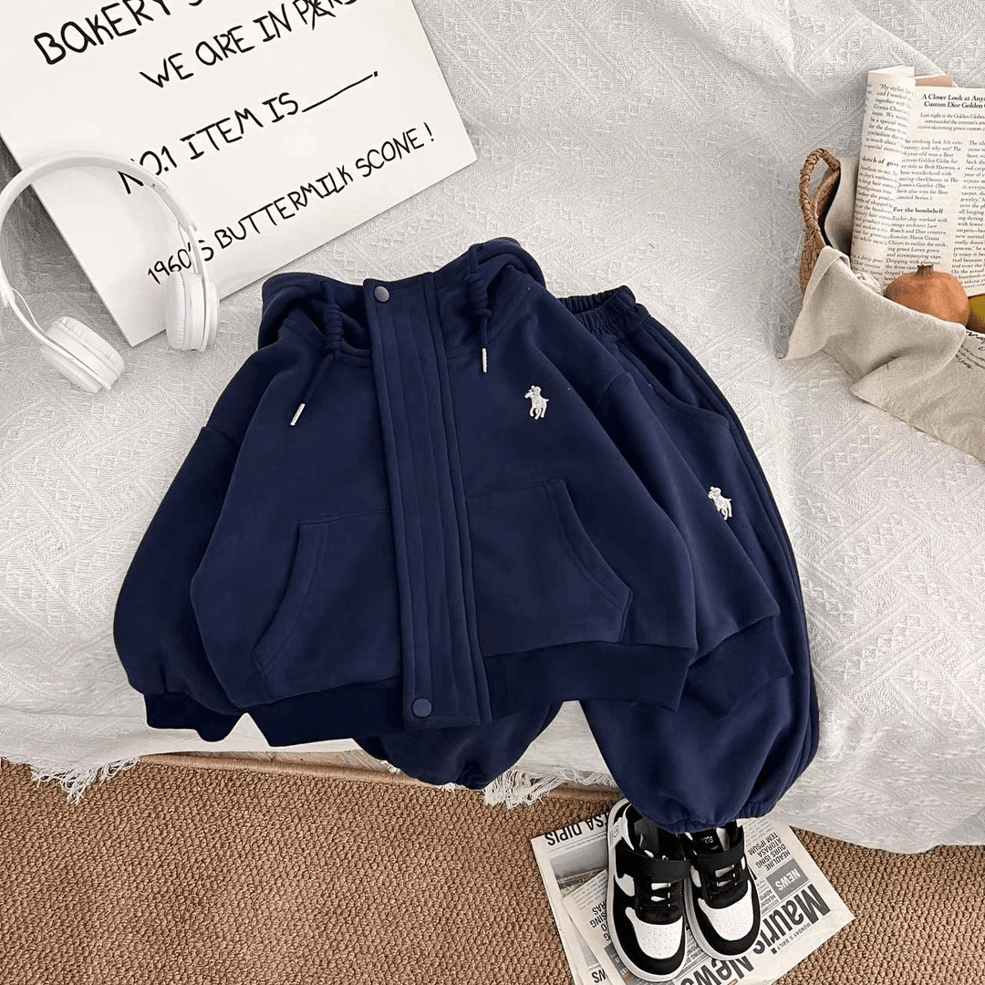 Internet celebrity boy and girl Korean version casual suit, children's spring and autumn new style western-style hoodie, fashionable pants two-piece set