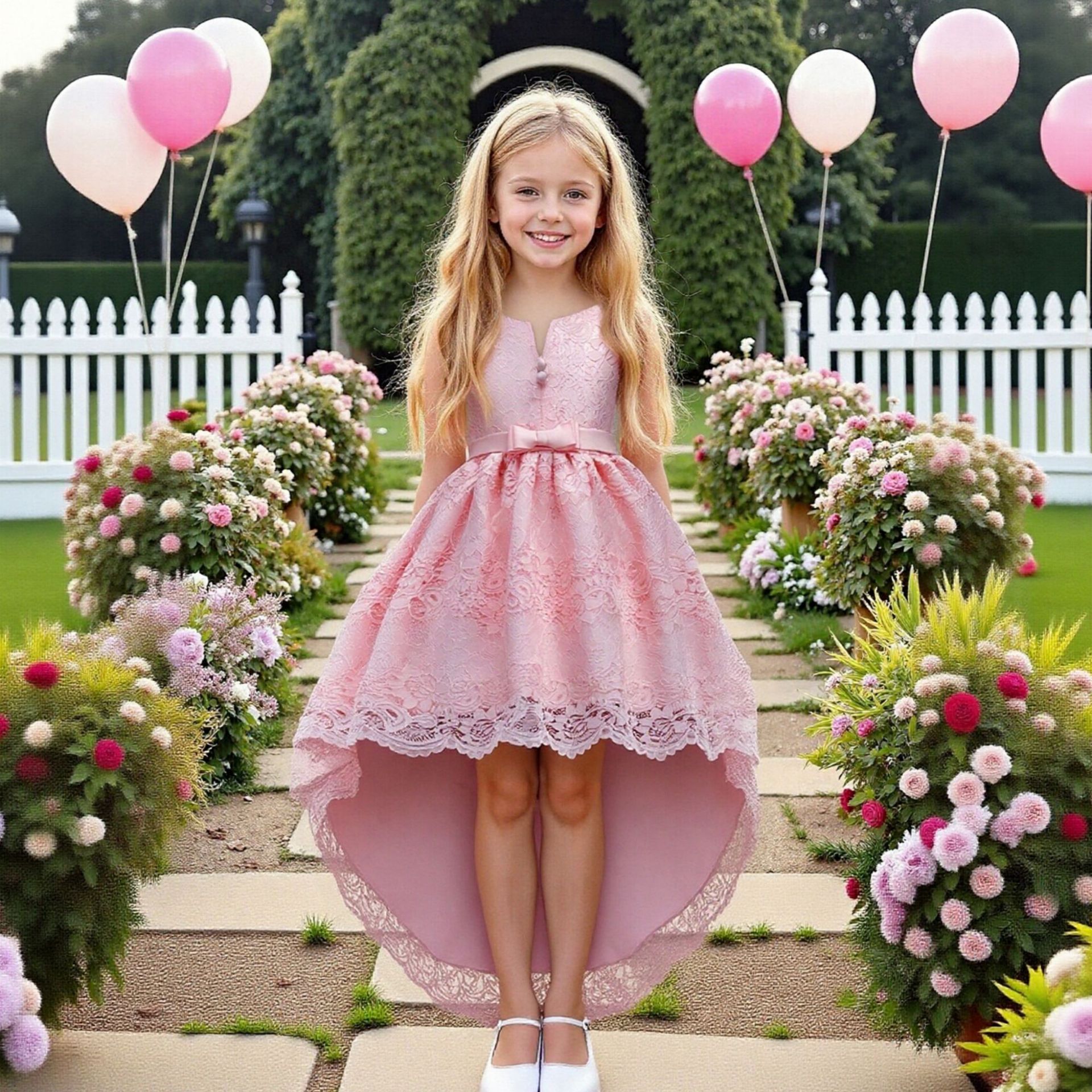 Hot selling children's dresses in Europe and America, princess dresses with trailing lace, girls' stage performance costumes, and small host dresses