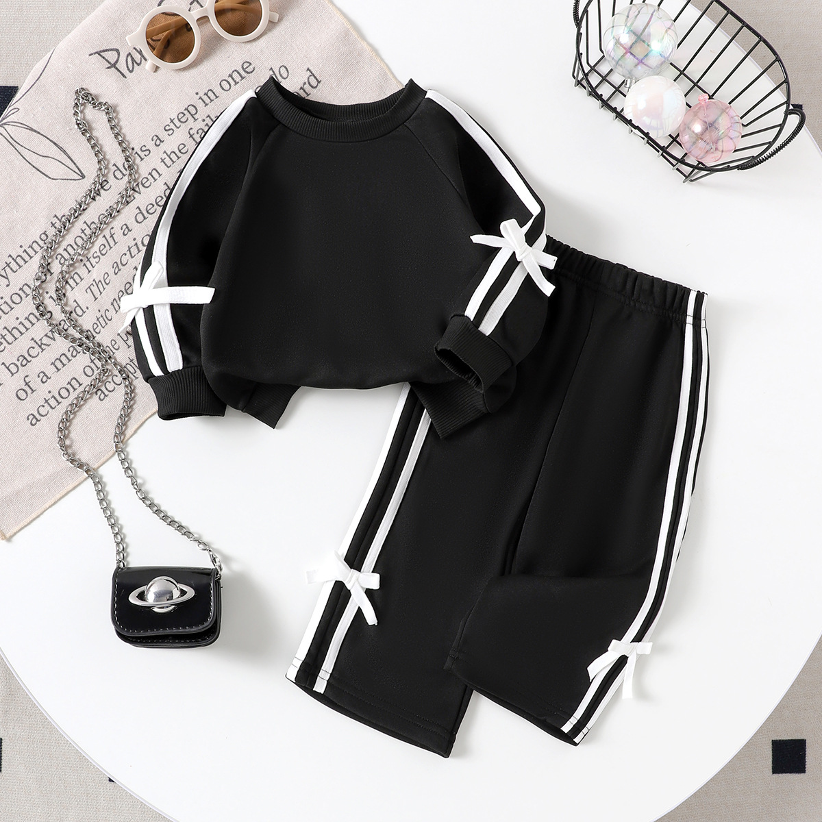 Cross border children's casual suit for baby girls, long sleeved top, long pants two-piece set