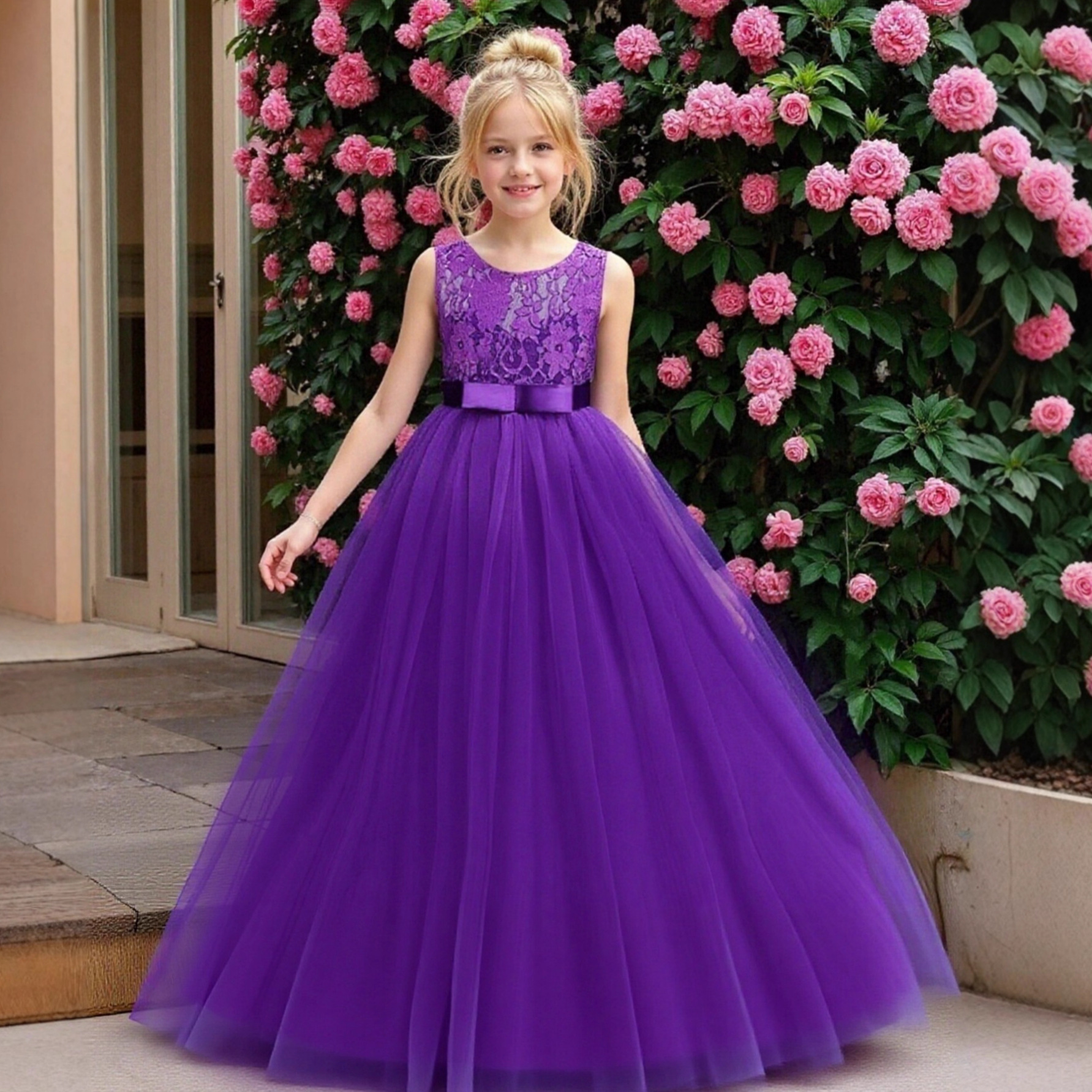 Popular children's dress Korean version children's dress girls' dress elegant long lace high waisted princess dress wholesale