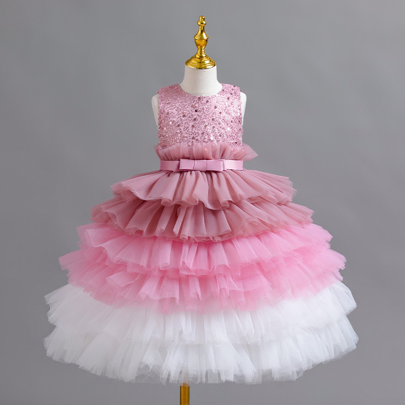Girl's Dress Gradient Cake Princess Dress Birthday Walk Show Flower Girl Little Host Piano Performance Glitter Puffy Skirt