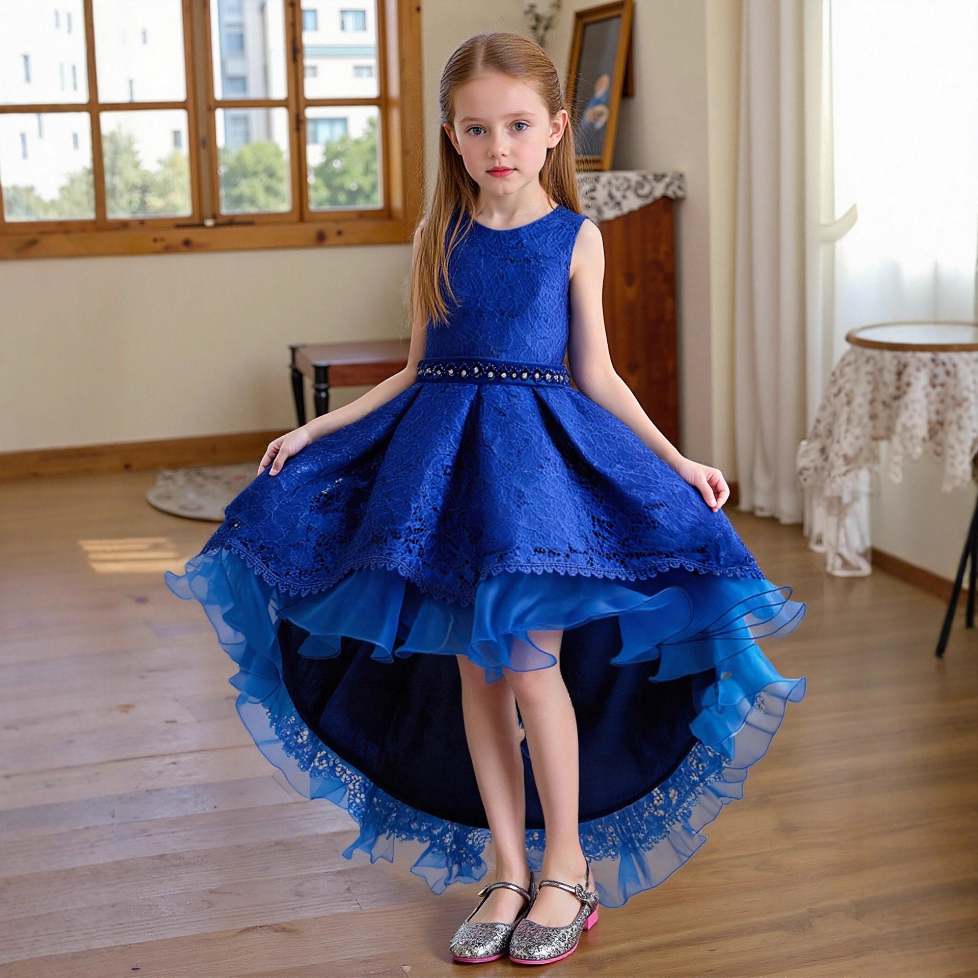 Cross border popular children's trailing dress, girls' princess dress, children's little host dress, flower girl wedding dress