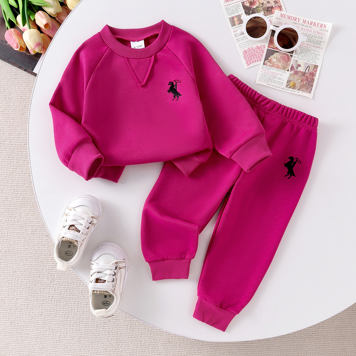 Foreign Trade European and American Girls' Set Autumn New Solid Color Knitted Long Sleeve Hoodie and Sweatpants Set