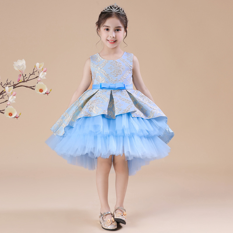 Top selling trailing girl's dress, fluffy princess dress, flower girl piano performance dress, host's birthday dress