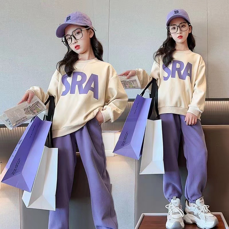 Girls' 2024 New Spring and Autumn Fashion Children's Set Korean Edition Internet Celebrity Girls' Big Children's Casual Hoodie Two Piece Set Trendy