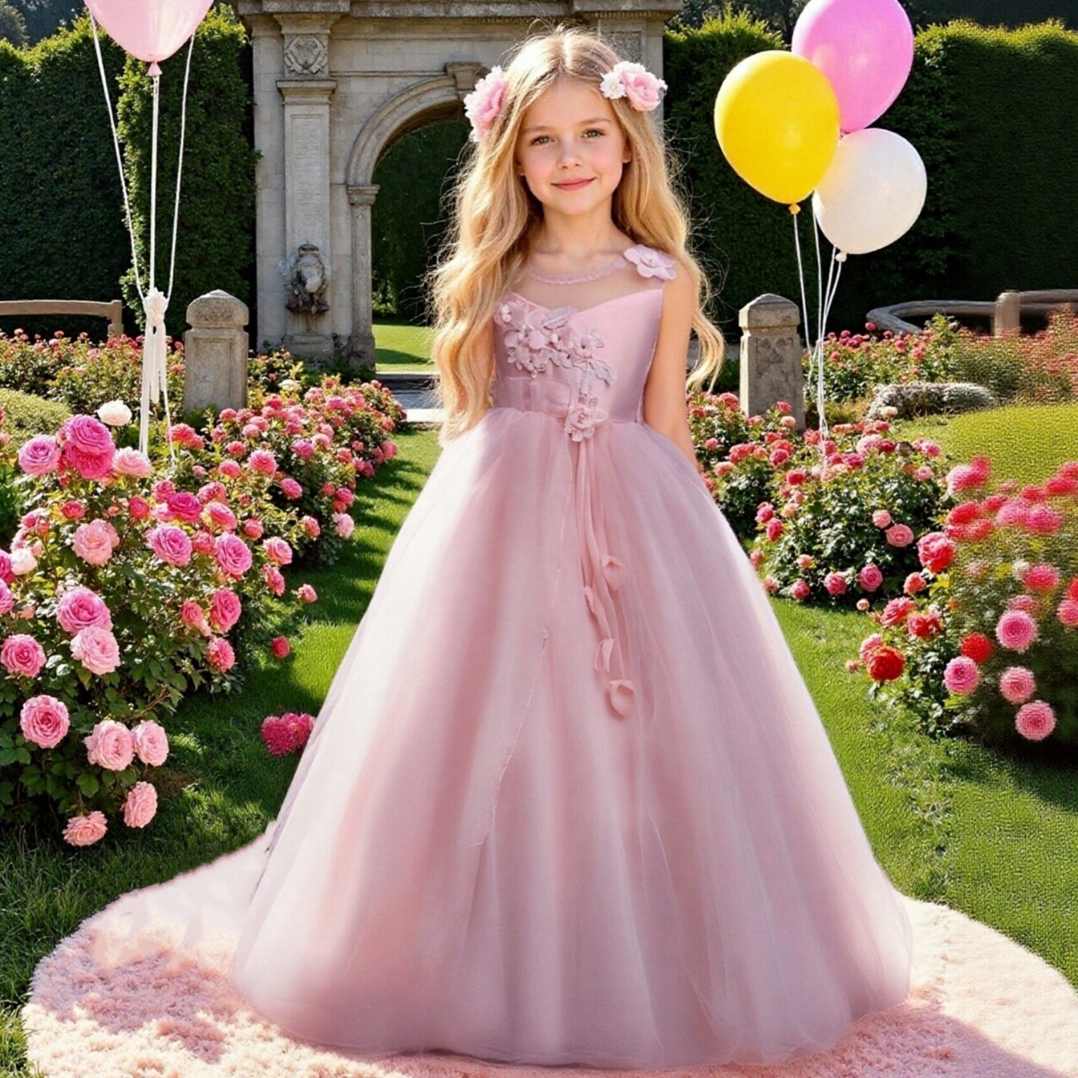 New Foreign Trade Children's Skirt Korean Edition Girls' Dress Long, High Waist, Medium sized Children's Flower Princess Dress Wholesale