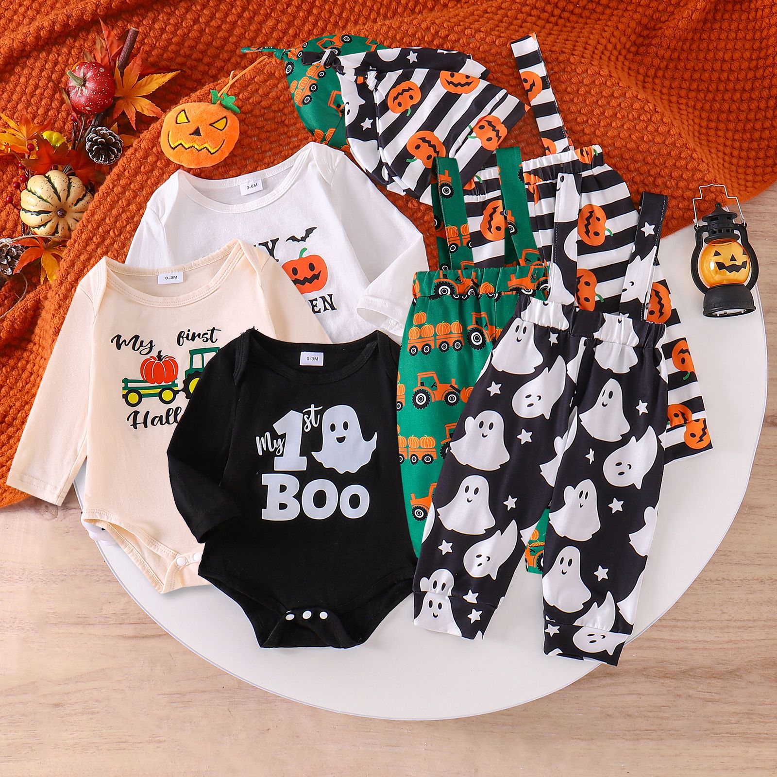 Foreign trade children's clothing Halloween boys' and babies' long sleeved clothes, printed overalls, long pants, hats set
