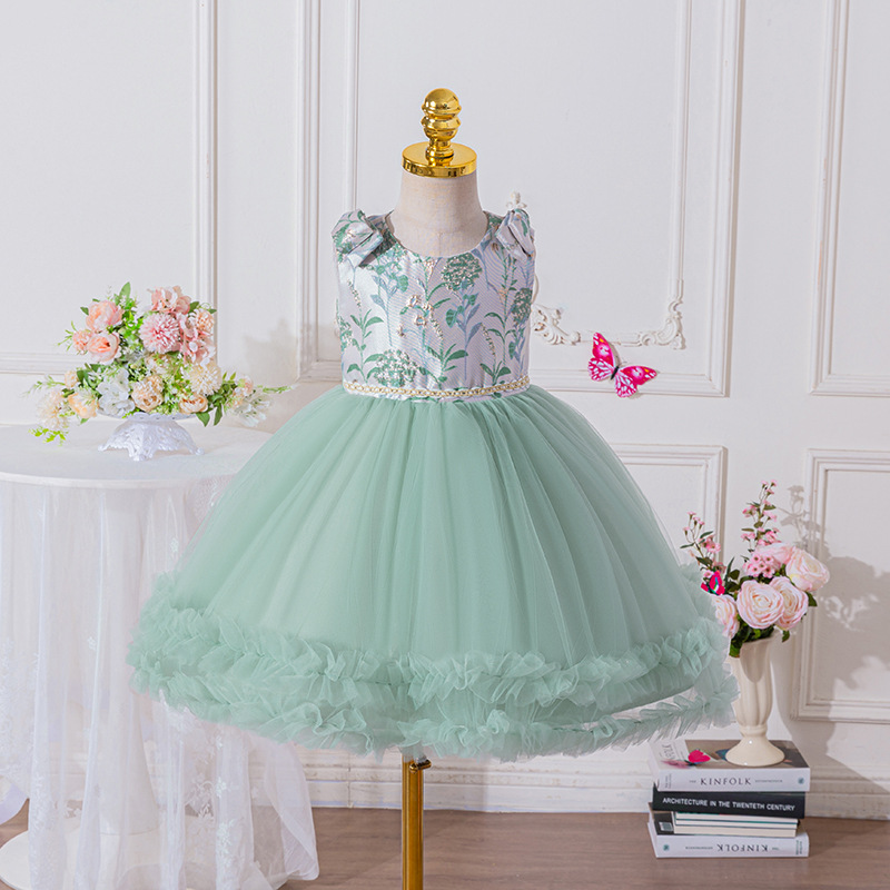Children's Dress Princess Dress Sleeveless Jacquard Fabric Puff Dress Birthday Party Dress Mesh Puff Dress