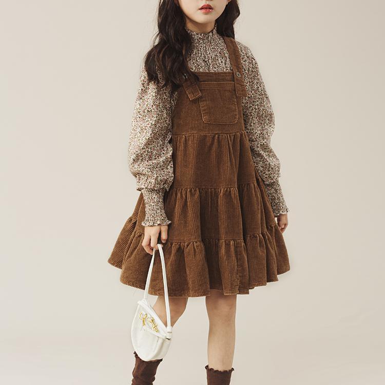 Girls' Dress Set 2024 Spring and Autumn New Collection, Korean Edition, Western Style, Girls' Floral Strap Skirt Two Piece Set