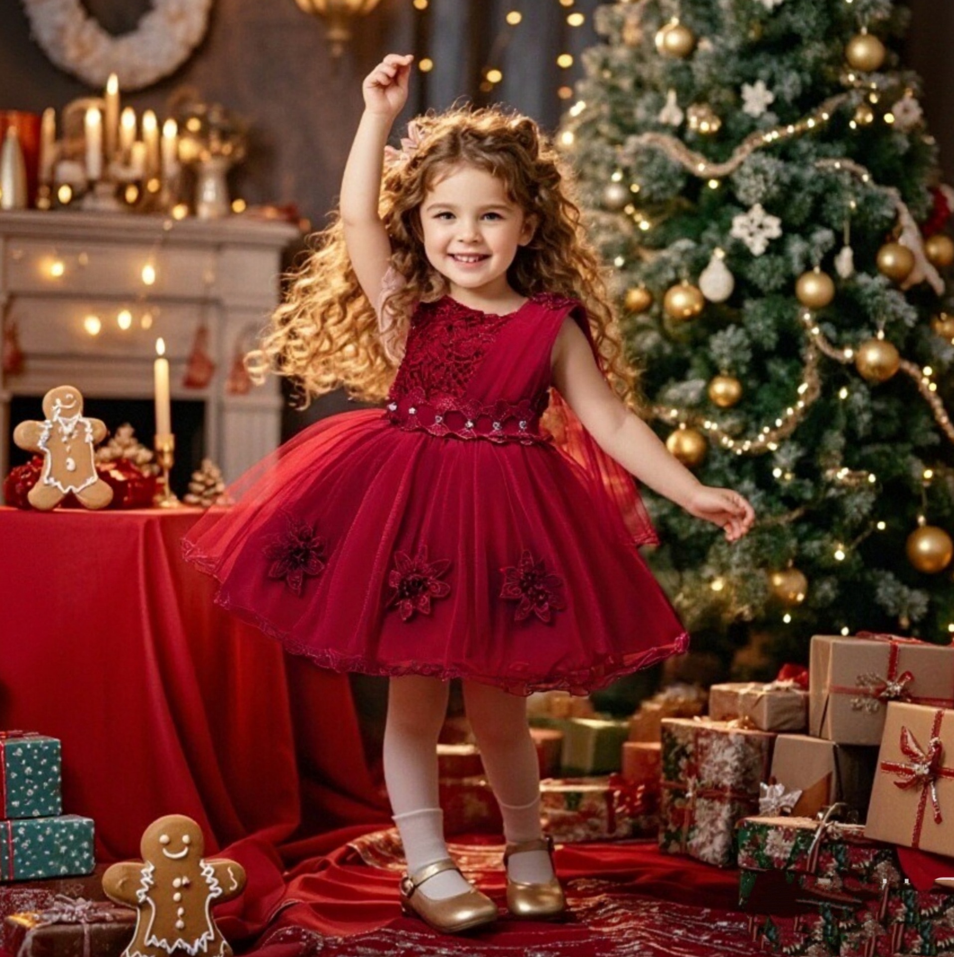 Children's Dress Flower Girl Princess Dress Sleeveless Mesh Knee length Dress Little Girl Birthday Party Stage Performance Dress