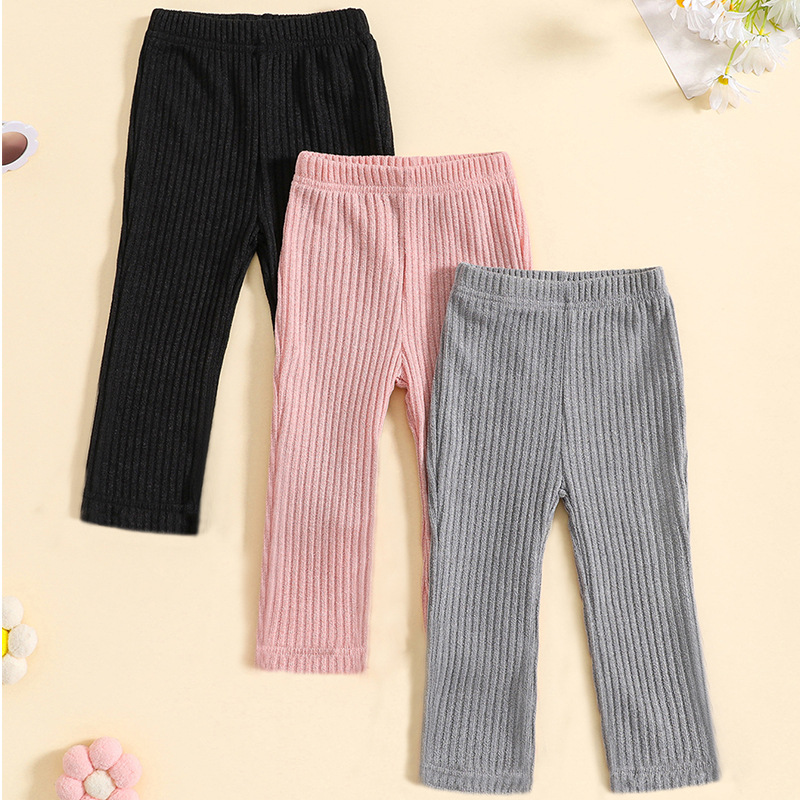 Girls' knitted cotton leggings, warm pants, baby girls' autumn pants, straight leg pants, spring and summer air-conditioned pants, children's clothing wholesale