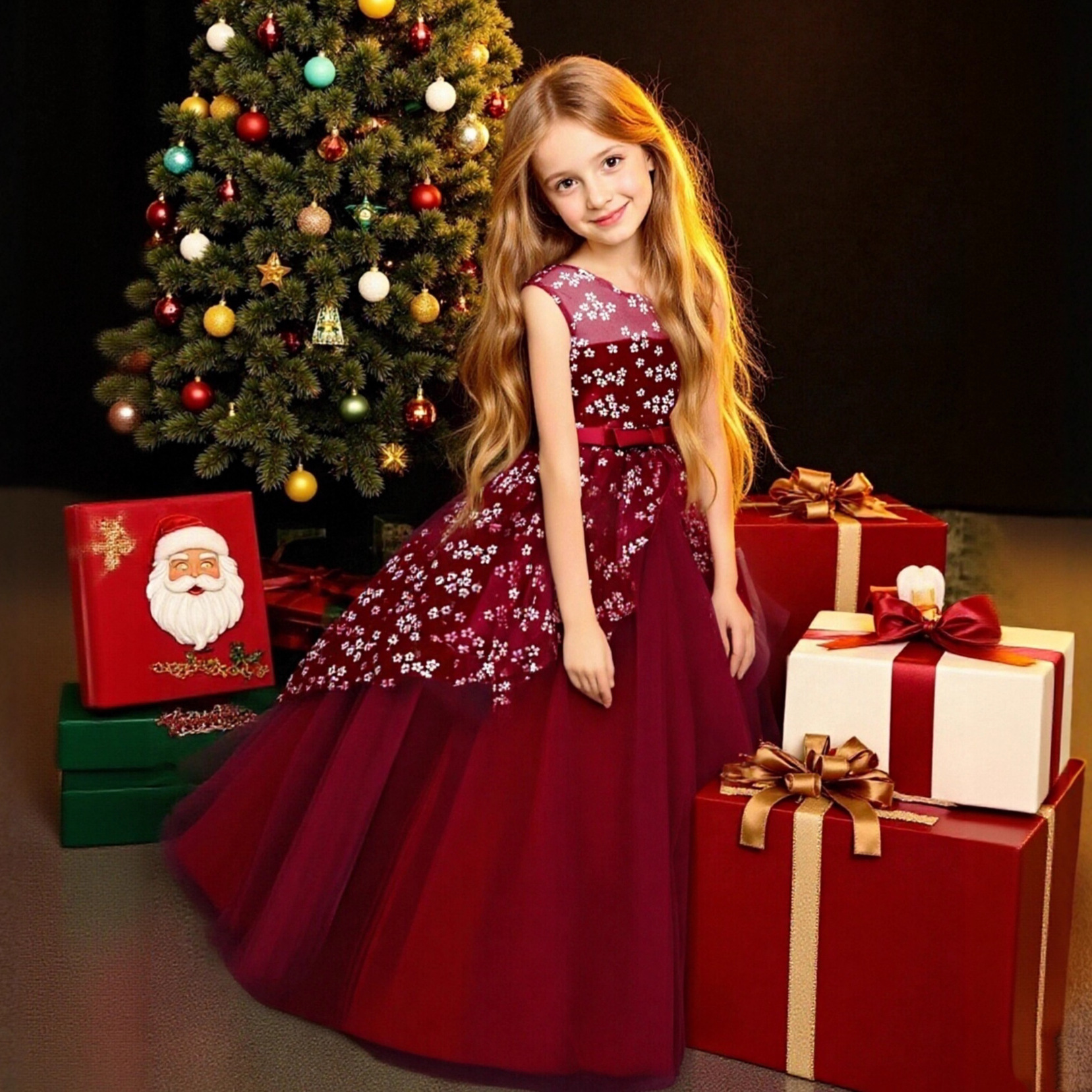 European and American girls' embroidered long trailing princess dress, children's formal dress, high-end runway host performance outfit