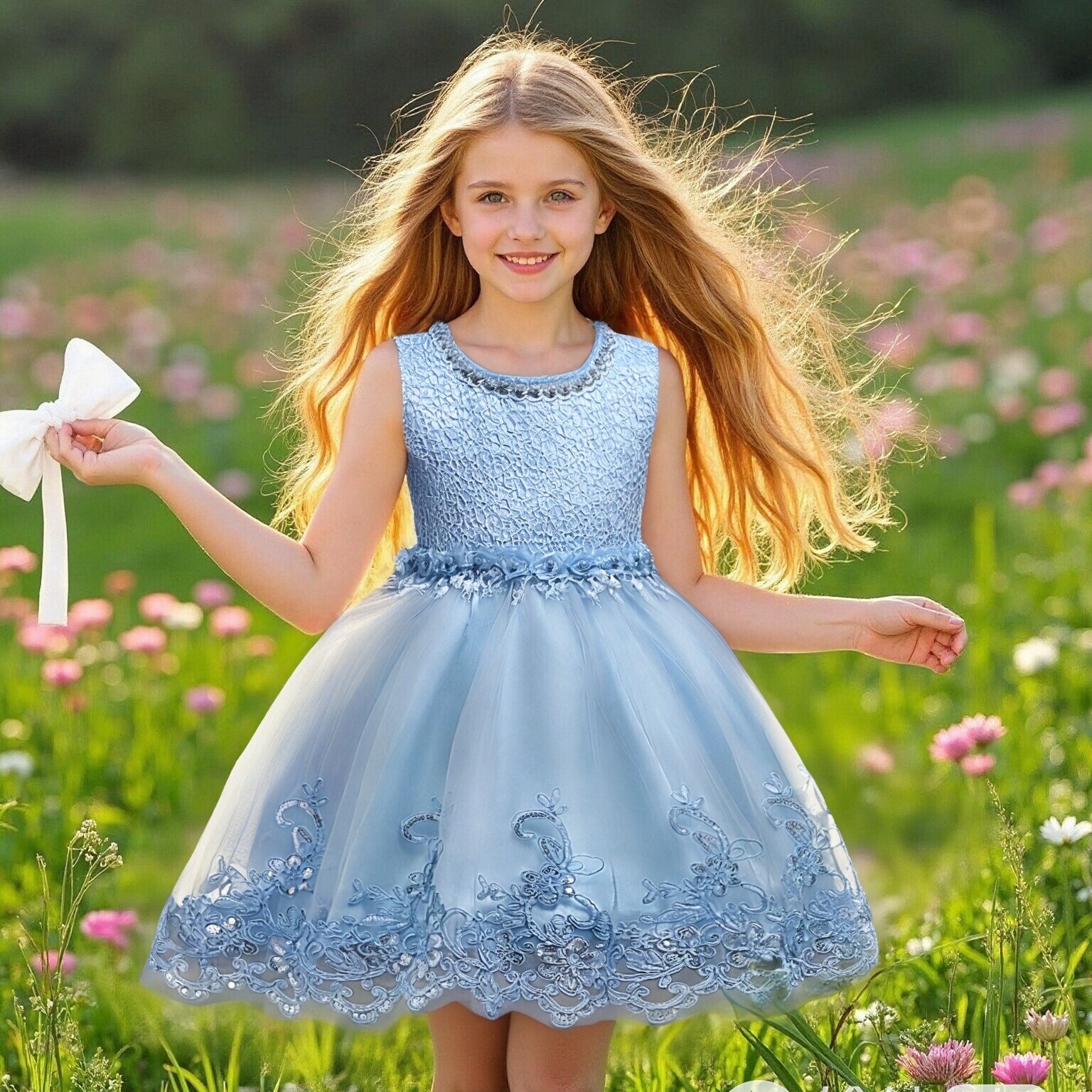 Hot selling children's dresses in Europe and America, fluffy dresses, Korean versions, pearl princess dresses, girls' fashion shows, evening dresses