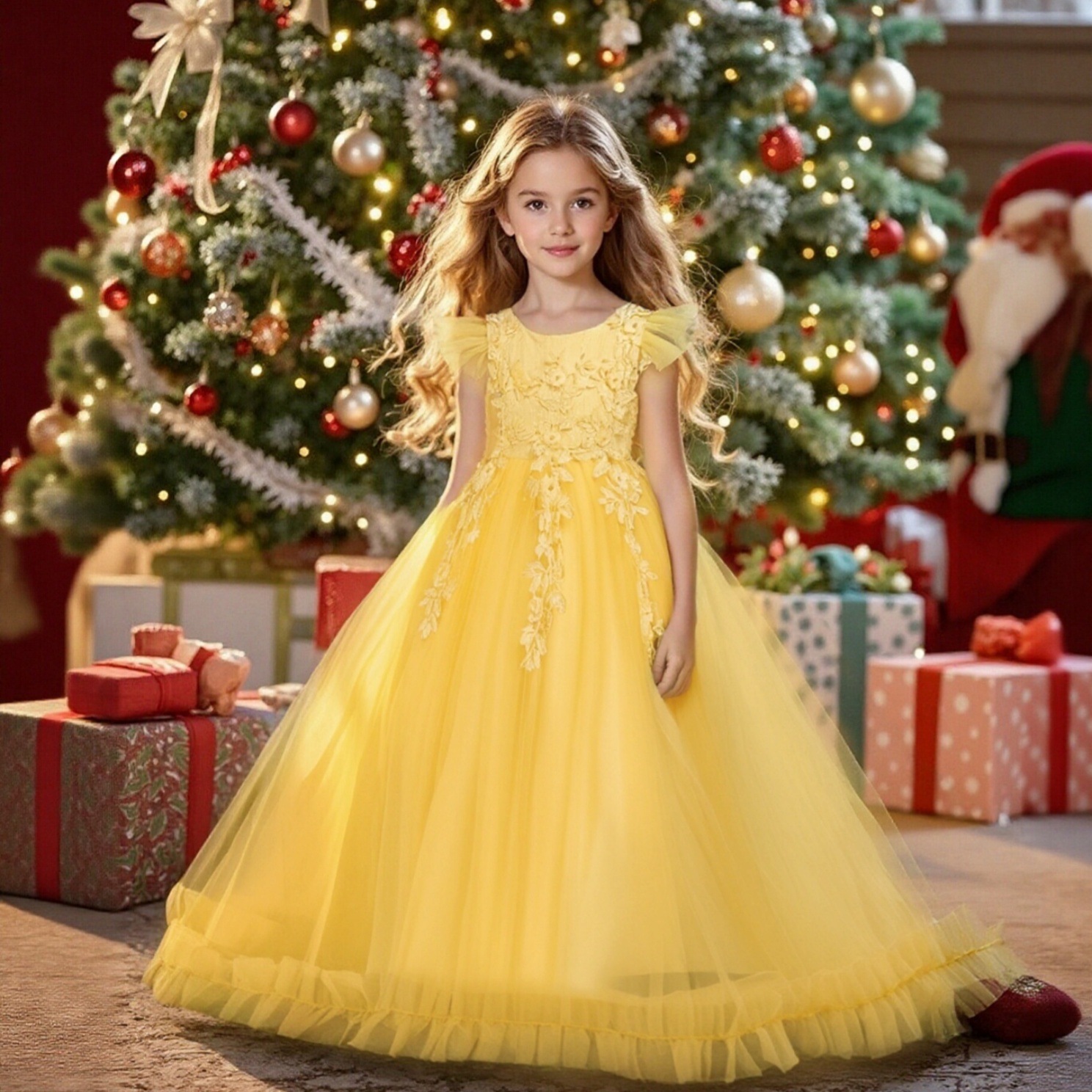 Foreign trade source: Princess dress, girls' dress, children's mesh, floor length skirt, medium and large children's dress, mesh, lace