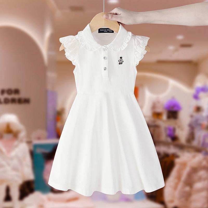 Girls' Korean version summer casual dress, medium and large children 2024 new stylish doll neck sleeveless princess dress