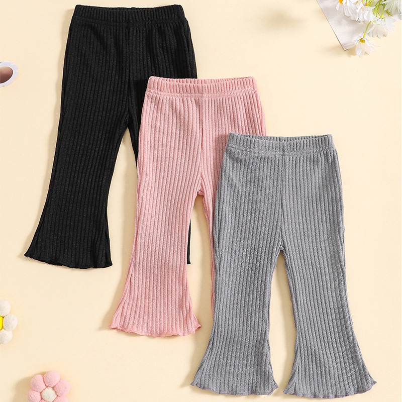 Children's knitted leggings, spring and summer cotton, baby girl's micro flared pants, girls' tight pants, foreign trade children's clothing