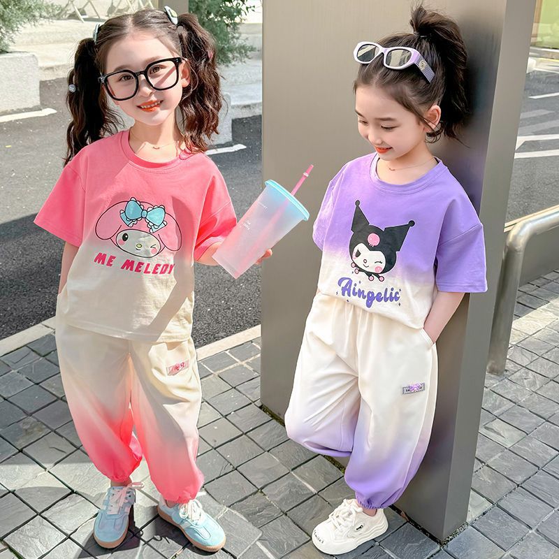Girls' summer short sleeved set, new children's trendy Kuromi short sleeved casual pants, baby internet famous two-piece set