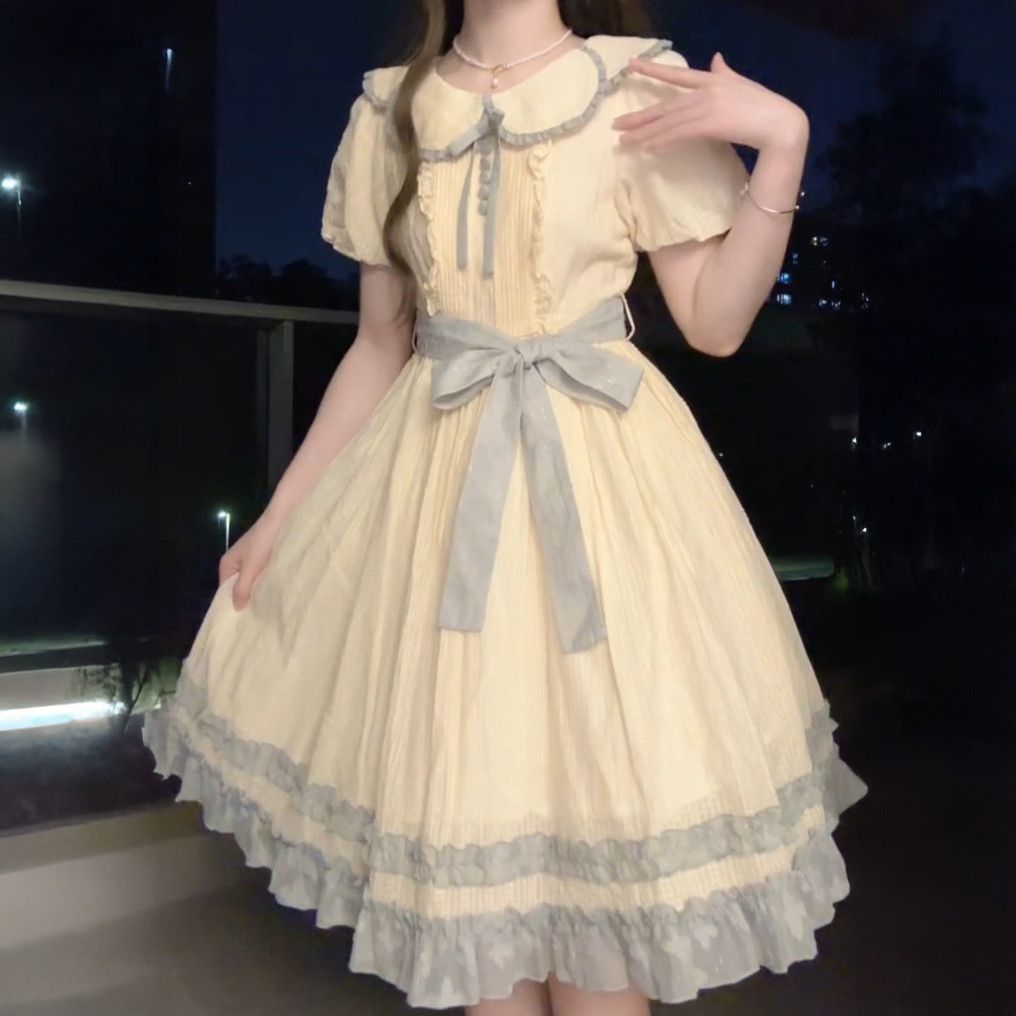 N ü bao Rural Style Bow Lace Dress for Middle aged Children's Summer New Sweet and Versatile Princess Style A-line Skirt