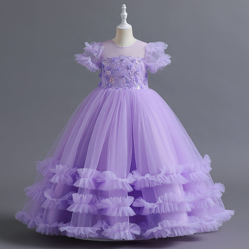 European and American girls' formal dress, princess dress, fluffy veil wedding dress, flower girl, children's hosting piano performance dress, birthday dress