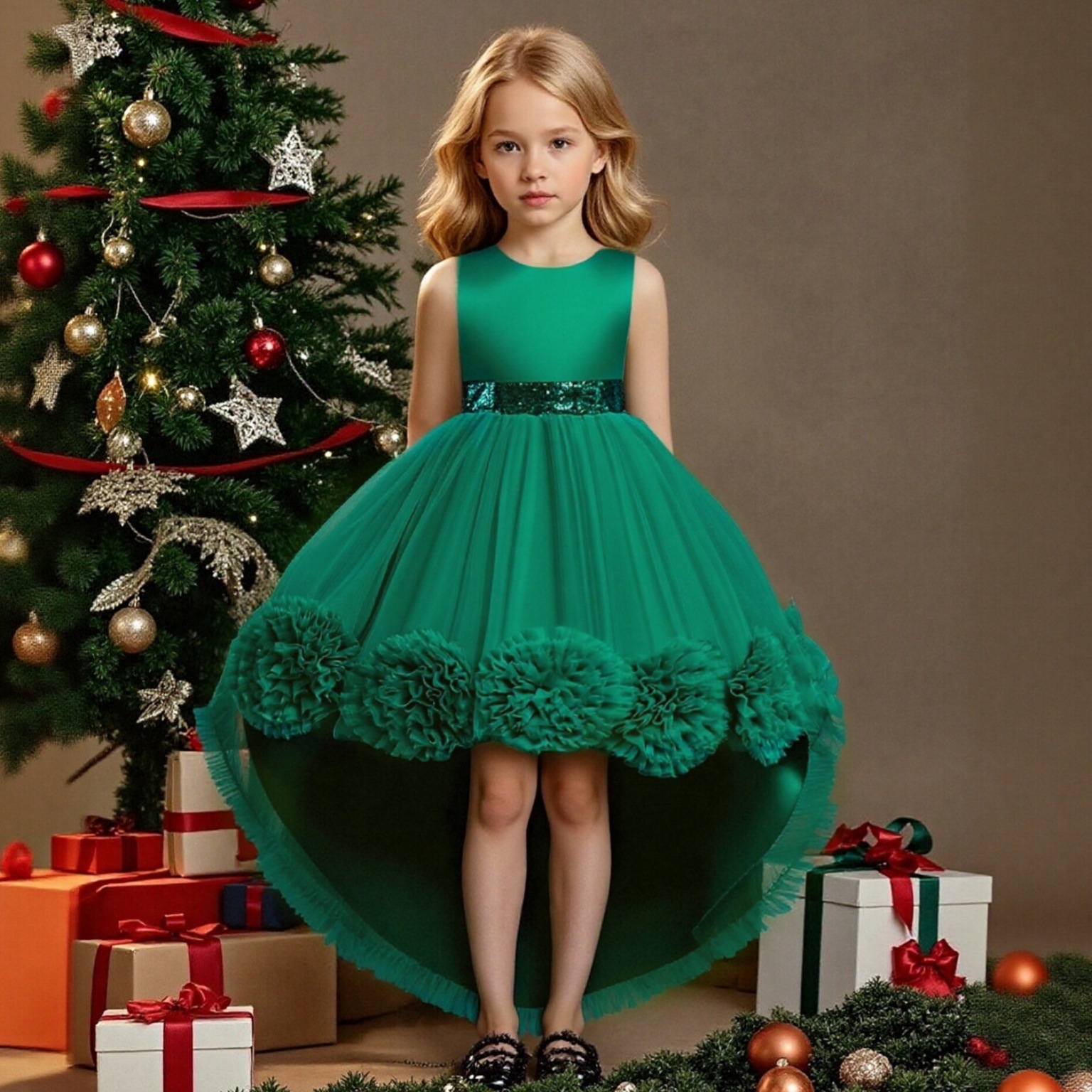 Hot selling children's dress, sleeveless mesh trailing skirt, flower girl wedding dress, princess dress, in stock, one piece hair replacement