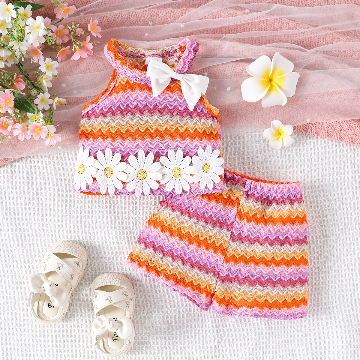Foreign trade European and American summer new girls' baby knitted camisole vest with shorts set