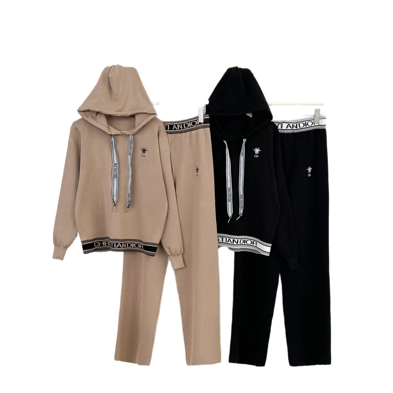 Cross border 2025 Spring and Autumn New Casual Hooded Knitted Top, Wide Leg Pants, Two Piece Set, Fashionable and Sporty Style Cross border 2025 Spring and Autumn New Casual Hooded Knitted Top, Wide Leg Pants, Two Piece Set, Fashionable and Sporty Style