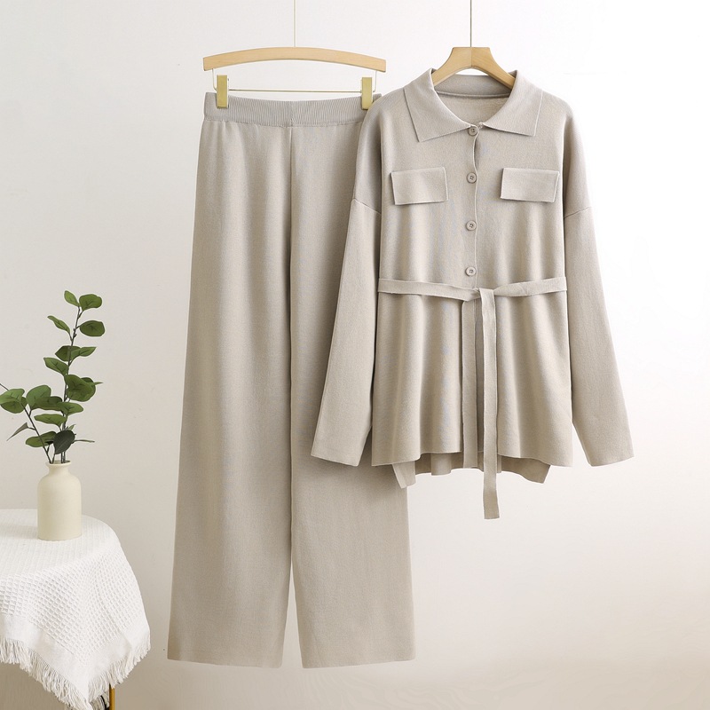 Cross border European and American fashion western-style knitted suit women's 2024 autumn and winter new style pullover sweater wide leg pants suit trend Cross border European and American fashion western-style knitted suit women's 2024 autumn and winter new style pullover sweater wide leg pants suit trend