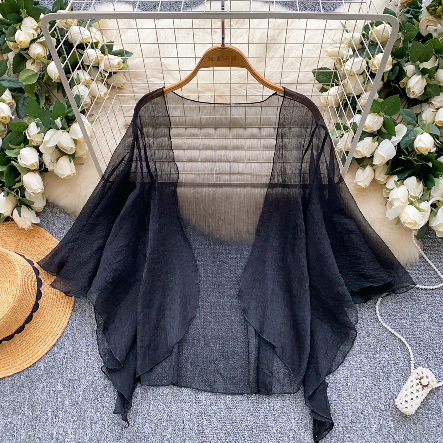 Extremely simple style solid color mesh cardigan for women in summer, loose and slimming, sweet shawl, sunscreen air conditioning shirt, top, jacket, trendy Extremely simple style solid color mesh cardigan for women in summer, loose and slimming, sweet shawl, sunscreen air conditioning shirt, top, jacket, trendy