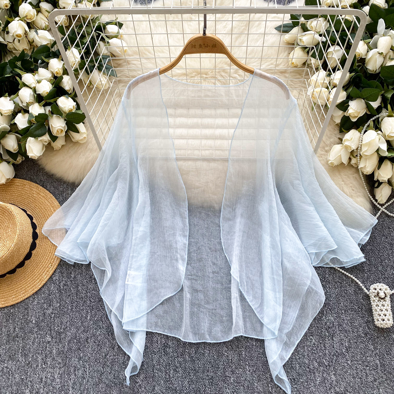 Extremely simple style solid color mesh cardigan for women in summer, loose and slimming, sweet shawl, sunscreen air conditioning shirt, top, jacket, trendy Extremely simple style solid color mesh cardigan for women in summer, loose and slimming, sweet shawl, sunscreen air conditioning shirt, top, jacket, trendy