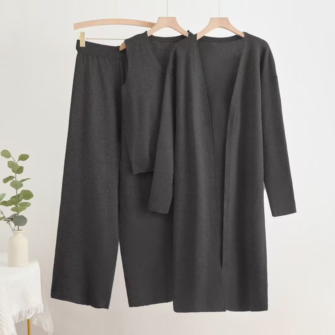Autumn and winter lazy style sweater cardigan jacket versatile base shirt 2023 new women's wide leg pants fashionable three piece set trendy Autumn and winter lazy style sweater cardigan jacket versatile base shirt 2023 new women's wide leg pants fashionable three piece set trendy