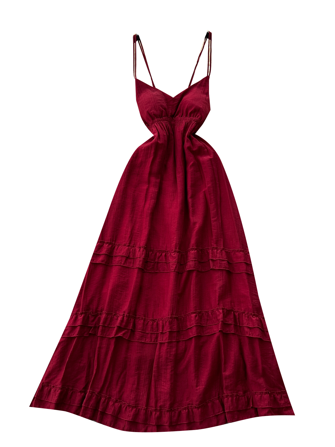 Red vacation style dress for women in summer 2025, French style, pure desire, waist cinching temperament, suspender, mushroom edge, backless long skirt Red vacation style dress for women in summer 2025, French style, pure desire, waist cinching temperament, suspender, mushroom edge, backless long skirt