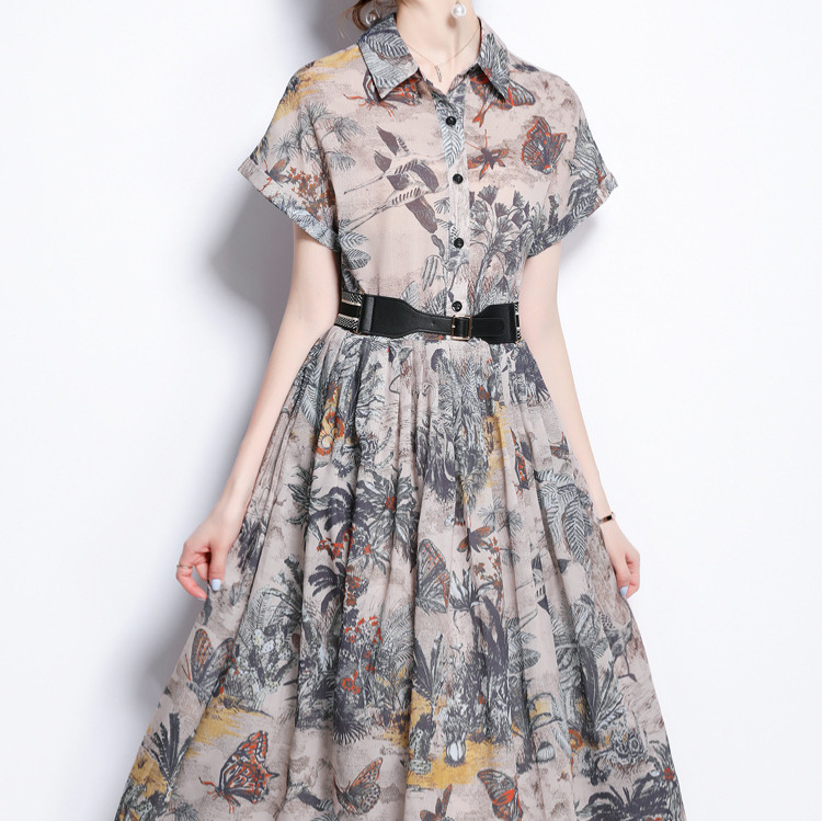 Palace style French niche temperament elegant printed dress for women's summer new collection, waist cinching and slimming, gentle style long dress