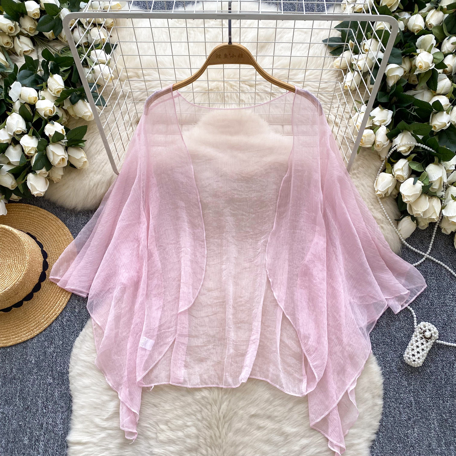 Extremely simple style solid color mesh cardigan for women in summer, loose and slimming, sweet shawl, sunscreen air conditioning shirt, top, jacket, trendy Extremely simple style solid color mesh cardigan for women in summer, loose and slimming, sweet shawl, sunscreen air conditioning shirt, top, jacket, trendy