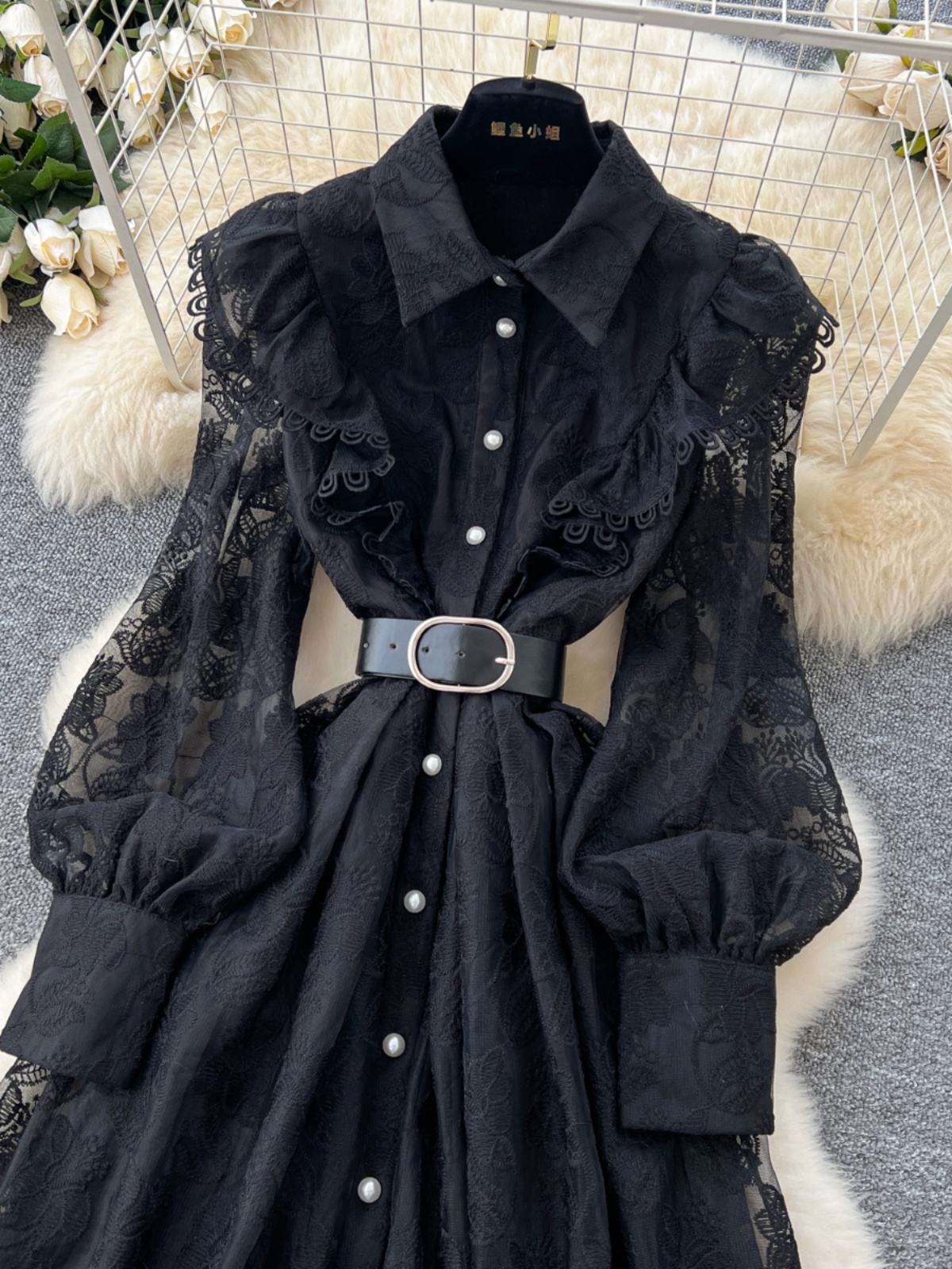Light luxury socialite style, high-end Polo collar dress, women's spring mesh embroidery, niche design, fairy chic long skirt Light luxury socialite style, high-end Polo collar dress, women's spring mesh embroidery, niche design, fairy chic long skirt