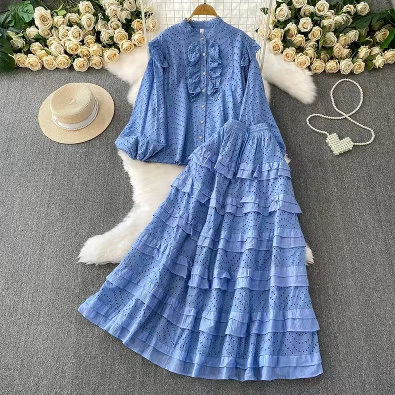 2025 new French style women's printed dress with chest cushion and strapless suspender+high waist slimming half skirt two-piece set