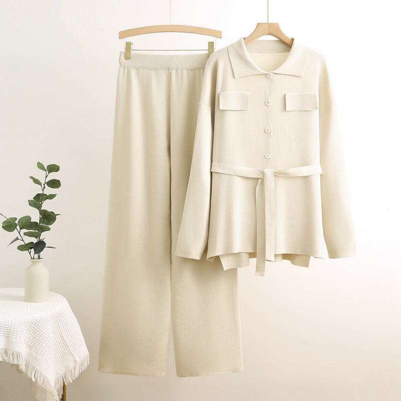 Cross border European and American fashion western-style knitted suit women's 2024 autumn and winter new style pullover sweater wide leg pants suit trend Cross border European and American fashion western-style knitted suit women's 2024 autumn and winter new style pullover sweater wide leg pants suit trend