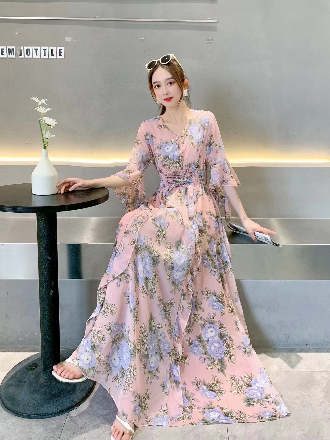 Cross border autumn new suspender high waisted long dress with temperament for commuting ethnic style dress with lining for women in foreign trade