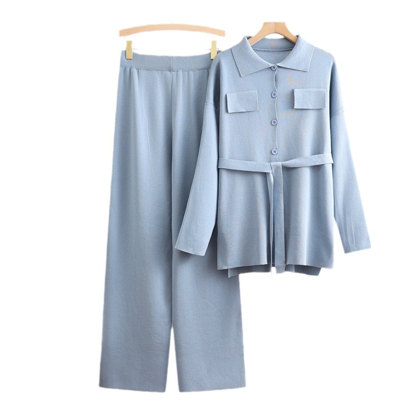 Cross border European and American fashion western-style knitted suit women's 2024 autumn and winter new style pullover sweater wide leg pants suit trend Cross border European and American fashion western-style knitted suit women's 2024 autumn and winter new style pullover sweater wide leg pants suit trend