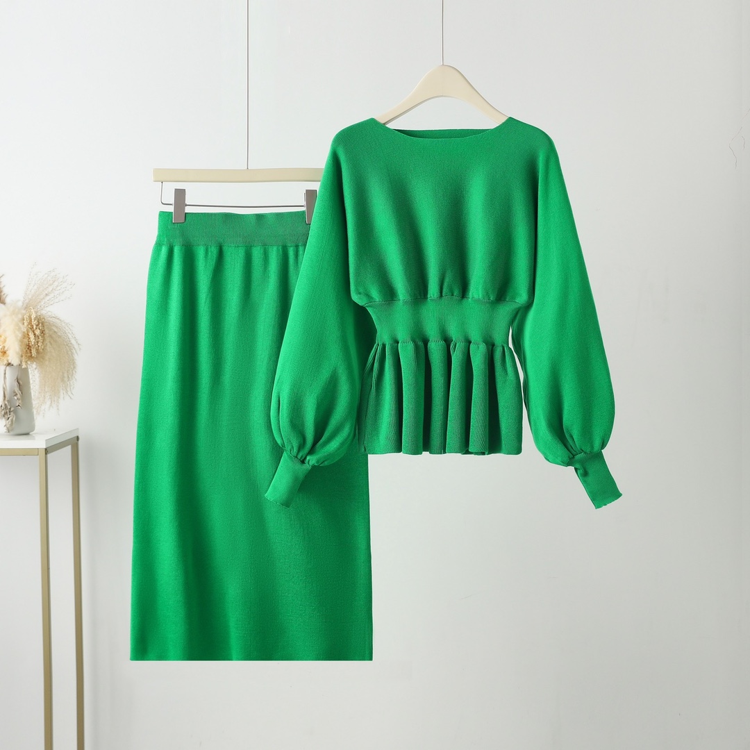 Fashion Set for Women 2023 Spring and Autumn Vintage Bag Hip, Waist, and Slimming Knitted Dress Two Piece Set Round Neck Solid Color Fashion Set for Women 2023 Spring and Autumn Vintage Bag Hip, Waist, and Slimming Knitted Dress Two Piece Set Round Neck Solid Color