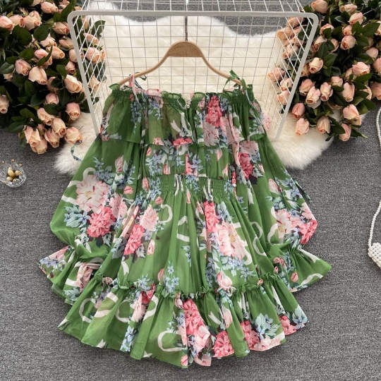 Beach vacation one shoulder off shoulder printed chiffon jumpsuit skirt super fairy loose wide leg pants shorts jumpsuit