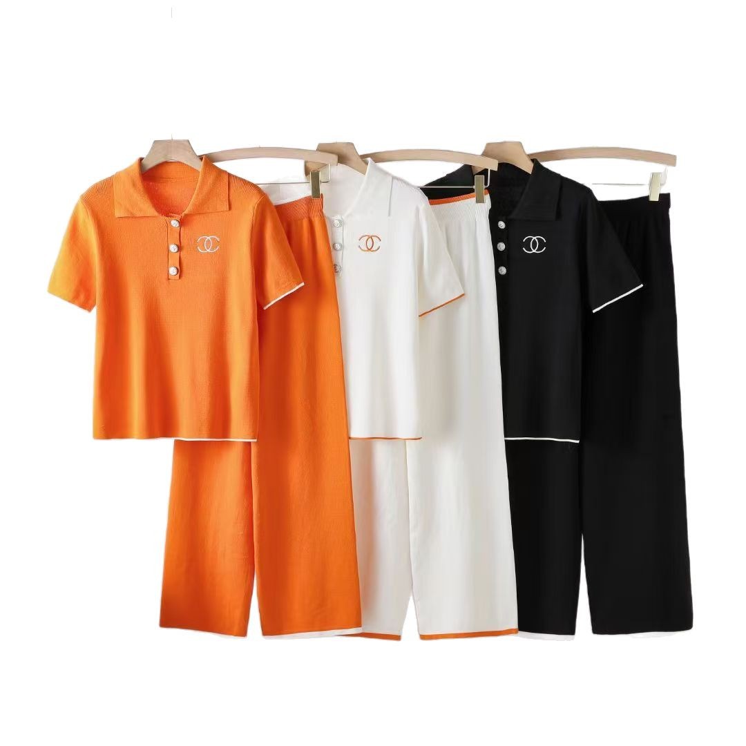 25 Spring New Zipper Small High Neck Knitted Short Sleeve+Casual Pants Two Piece Set Three Color Women's Foreign Trade 25 Spring New Zipper Small High Neck Knitted Short Sleeve+Casual Pants Two Piece Set Three Color Women's Foreign Trade