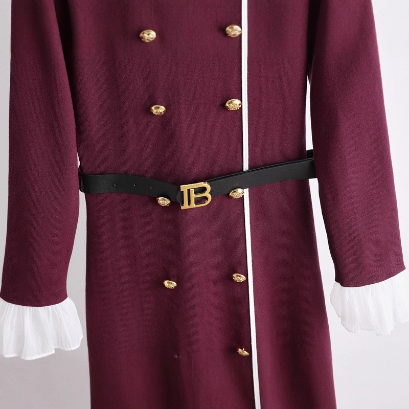 Cross border high-end atmosphere, formal occasion, small fragrance style, waist cinching, long sleeved slimming, Hepburn knitted mid length dress Cross border high-end atmosphere, formal occasion, small fragrance style, waist cinching, long sleeved slimming, Hepburn knitted mid length dress