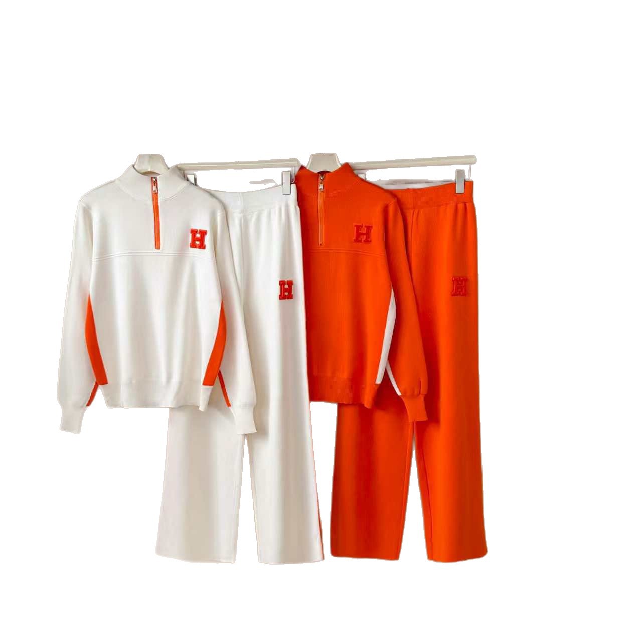 European Station 2025 New Stand up Collar Zipper Embroidered Long Sleeve Sweatshirt Sports and Leisure Wide Leg Pants Knitted Set for Women European Station 2025 New Stand up Collar Zipper Embroidered Long Sleeve Sweatshirt Sports and Leisure Wide Leg Pants Knitted Set for Women