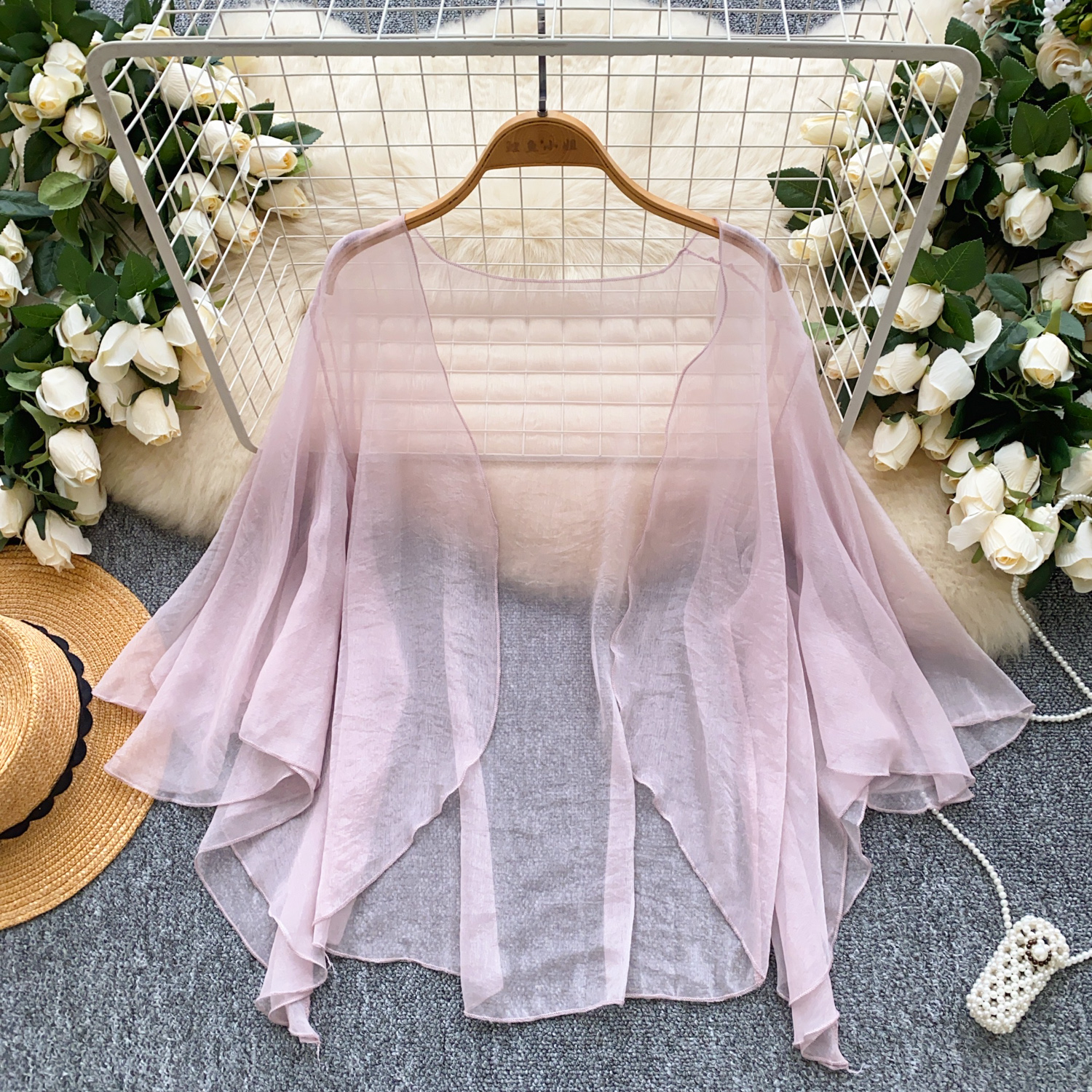 Extremely simple style solid color mesh cardigan for women in summer, loose and slimming, sweet shawl, sunscreen air conditioning shirt, top, jacket, trendy Extremely simple style solid color mesh cardigan for women in summer, loose and slimming, sweet shawl, sunscreen air conditioning shirt, top, jacket, trendy