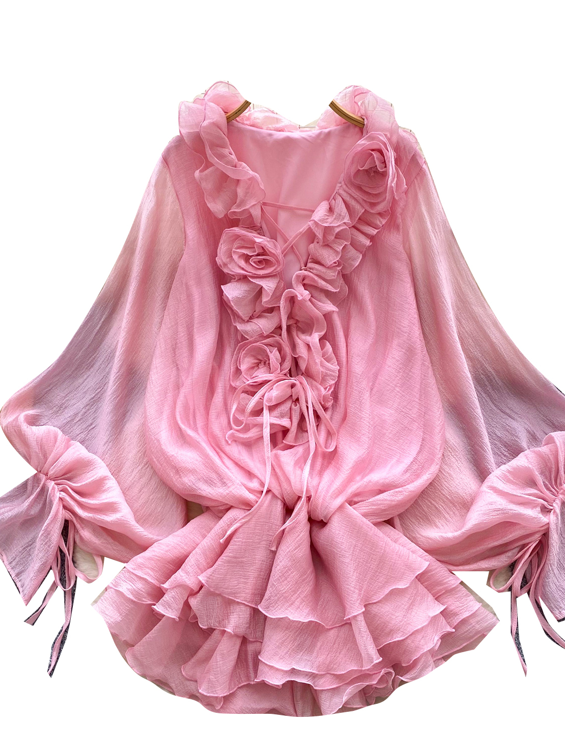 European and American high-end lantern sleeve dress, women's summer lotus leaf edge three-dimensional flower strap design, unique and beautiful short skirt European and American high-end lantern sleeve dress, women's summer lotus leaf edge three-dimensional flower strap design, unique and beautiful short skirt