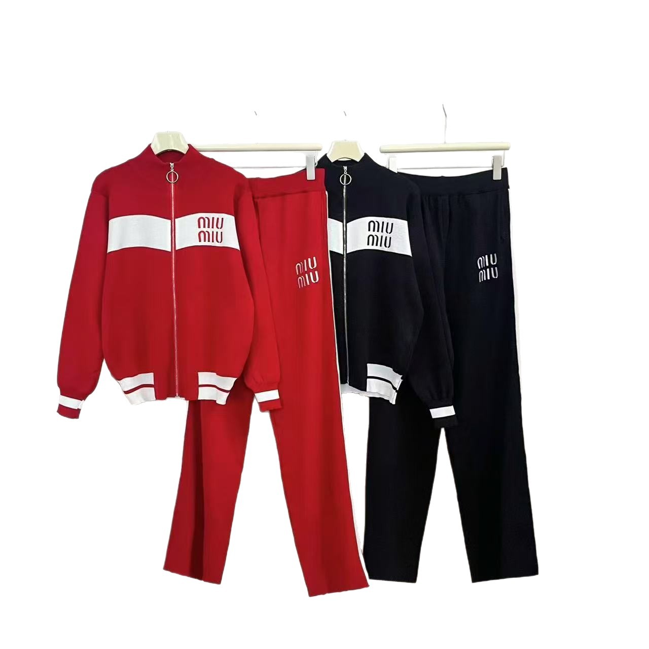 Cross border Spring New High end Leisure Fashion Sports Knitted Set Women's Contrast Splicing Casual Coat Wide Leg Pants Cross border Spring New High end Leisure Fashion Sports Knitted Set Women's Contrast Splicing Casual Coat Wide Leg Pants